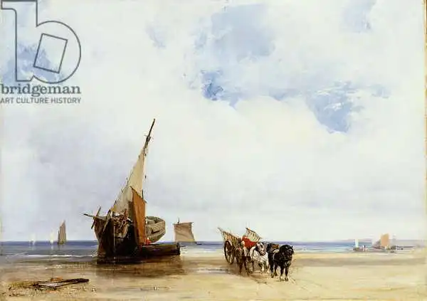 Bonington, Richard Parkes: Beached Vessels and a Wagon near Trouville