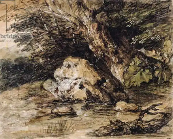 Gainsborough, Thomas: A Hilly Landscape with Figures Approaching a Bridge