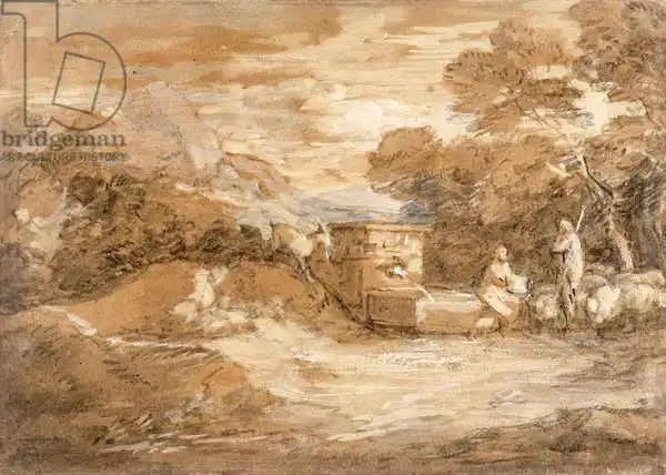 Gainsborough, Thomas: Mountain Landscape with Figures, Sheep and Fountain, c.1785-88