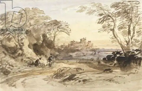 Varley, John: Landscape with Figures and Distant Castle