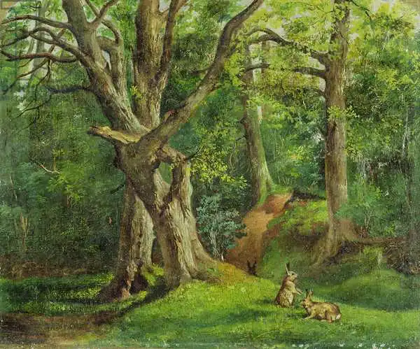 Herkomer, Hubert von: Woodland Scene with Rabbits