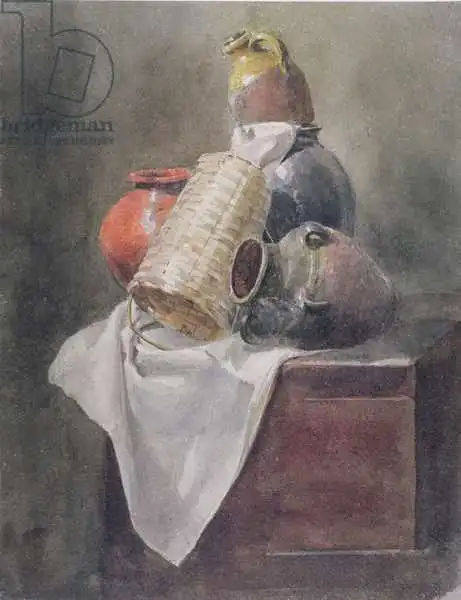 Wint, Peter de: Still Life: Pots, Basket and Cloth on a Chest