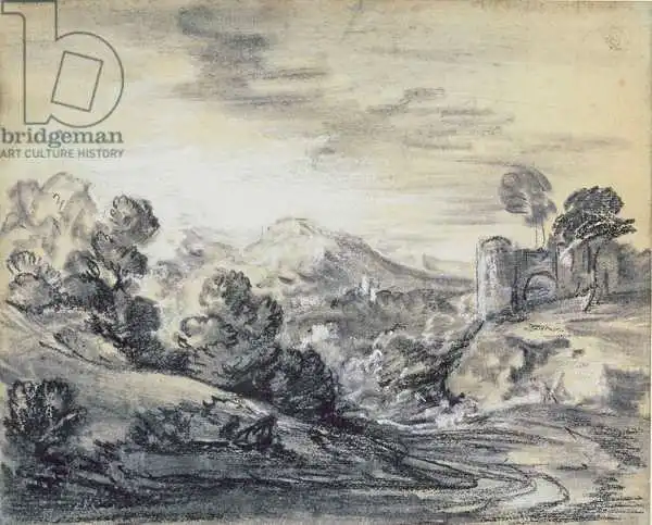 Gainsborough, Thomas: Wooded Landscape with Castle, c.1785-88