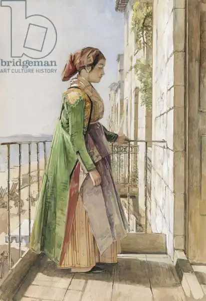 Lewis, John Frederick: A Greek Girl Standing on a Balcony