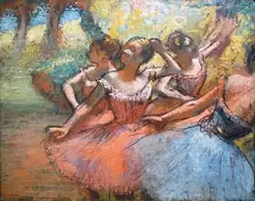 Degas, Edgar: Four ballet dancers on stage