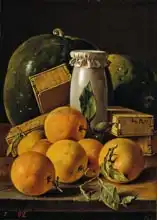 Meléndez, Luis: Still life with oranges, candy boxes and watermelons