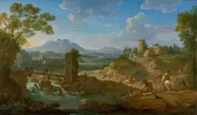 Lint, Hendrik van: Elegant hunting party in an extensive landscape