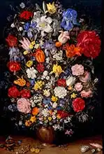 Brueghel, Jan, the elder: Vase of Flowers with Jewel, Coins and Shells