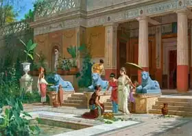 Bazzani, Luigi: Fruit seller in the courtyard of a Pompeian Villa