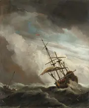 Velde, Willem van de: A Ship on the High Seas caught by a Squall, known as the 