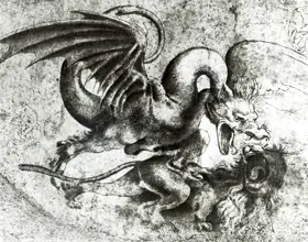 Vinci, Leonardo: Fight between a Dragon and a Lion