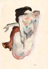 Schiele, Egon: Crouching Nude In Shoes and Black Stockings 1912