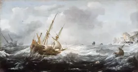 Porcellis, Jan: Ships in a Storm on a Rocky Coast, 1614-8