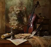 Morozov, Andrey: Still life with violin and painting
