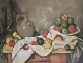 Cézanne, Paul: Still life. Drapery, jug and fruit bowl