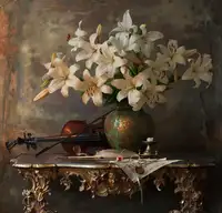 Morozov, Andrey: Still life with violin and flowers