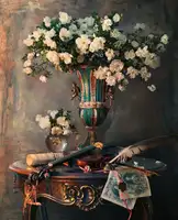 Morozov, Andrey:  Still life with violin and flowers