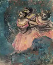 Degas, Edgar: Three dancers in red