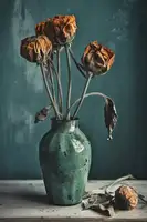 Treechild: Dry Flowers In Turquoise Vase