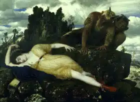 Böcklin, Arnold: Sleeping Diana watched two Fauna