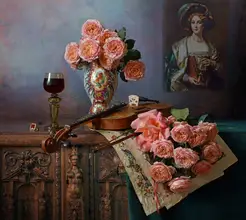 Morozov, Andrey: Still life with violin and roses