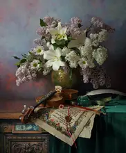 Morozov, Andrey: Still life with violin and flowers