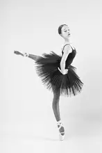 Alexandr: Black Swan. a ballerina in a black tutu shows elements of ballet