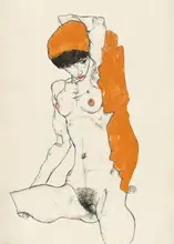 Schiele, Egon: Standing Nude With Orange Drapery 1914