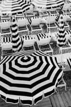 Art, Digital Grace: Black and White Beach Umbrellas