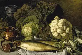Churberg, Fanny: Still Life with Vegetables and Fish