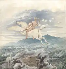 Schinkel, Karl Friedrich: Female figure as allegory of Christian Peter Wilhelm Beuth, riding Pegasus over an industrial city