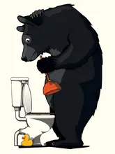 Washroom, The In: Black Bear Using the Toilet