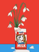 Retrodrome: Snowdrops in Spilled Milk Carton Retro Illustration
