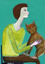 Bursic, Sharyn: Lady Sitting with Brown Cat Cat Lover