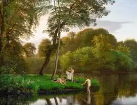 Skovgaard, Peter Christian: Bathing boys by the peasant pond