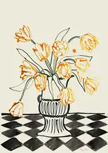 Deaner, Lucy: Orange Tulips In a Vase with Checkered Diamonds