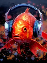 Jaszke, Justyna: Gold Fish With Headphones animal