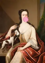 Concept, Art The: Renaissance Bubble Gum Portrait and Dog / Altered Art