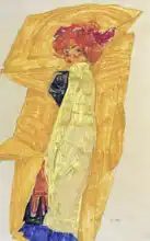 Schiele, Egon: Gerti before ocher draperies