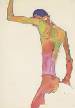 Schiele, Egon: Male Nude with raised hands