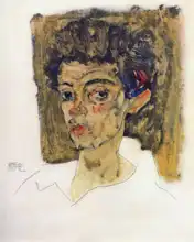 Schiele, Egon: Self-portrait in front of a brown background