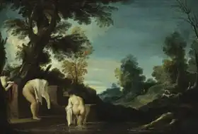 Guercino: Landscape and bathing women