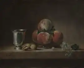 Chardin, Jean-Siméon: Still Life with Peaches, goblet, nuts and grapes