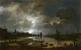 Neer, van der Aert: The river near the city, in the moonlight