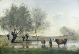 Corot, J. B. Camille: Cows in a swampy landscape