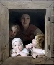 Waldmüller, Ferdinand Georg: Young peasant woman with three children in the window