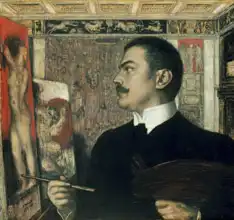 Stuck, Franz von: Self-portrait in the studio