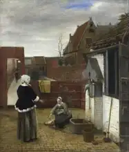 Hooch, Pieter de: The woman and her maid in the back yard