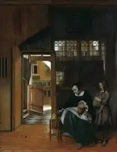 Hooch, Pieter de: Woman preparing the bread and butter for boys