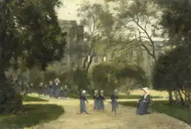 Lépine, Stanislas Victor: Nuns and schoolgirls in the Jardin des Tuileries, Paris